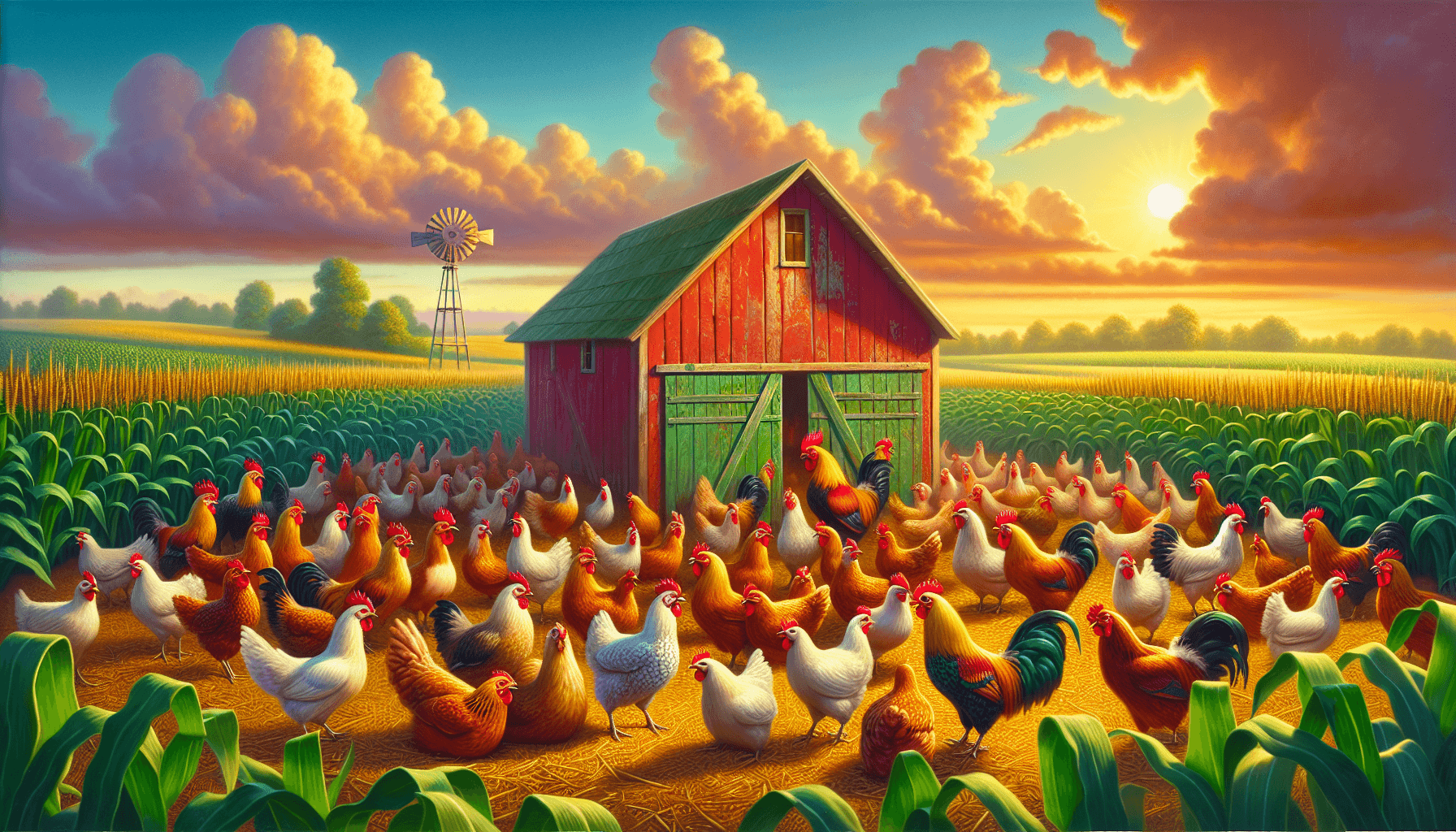 Chickens planning a rebellion on a farm